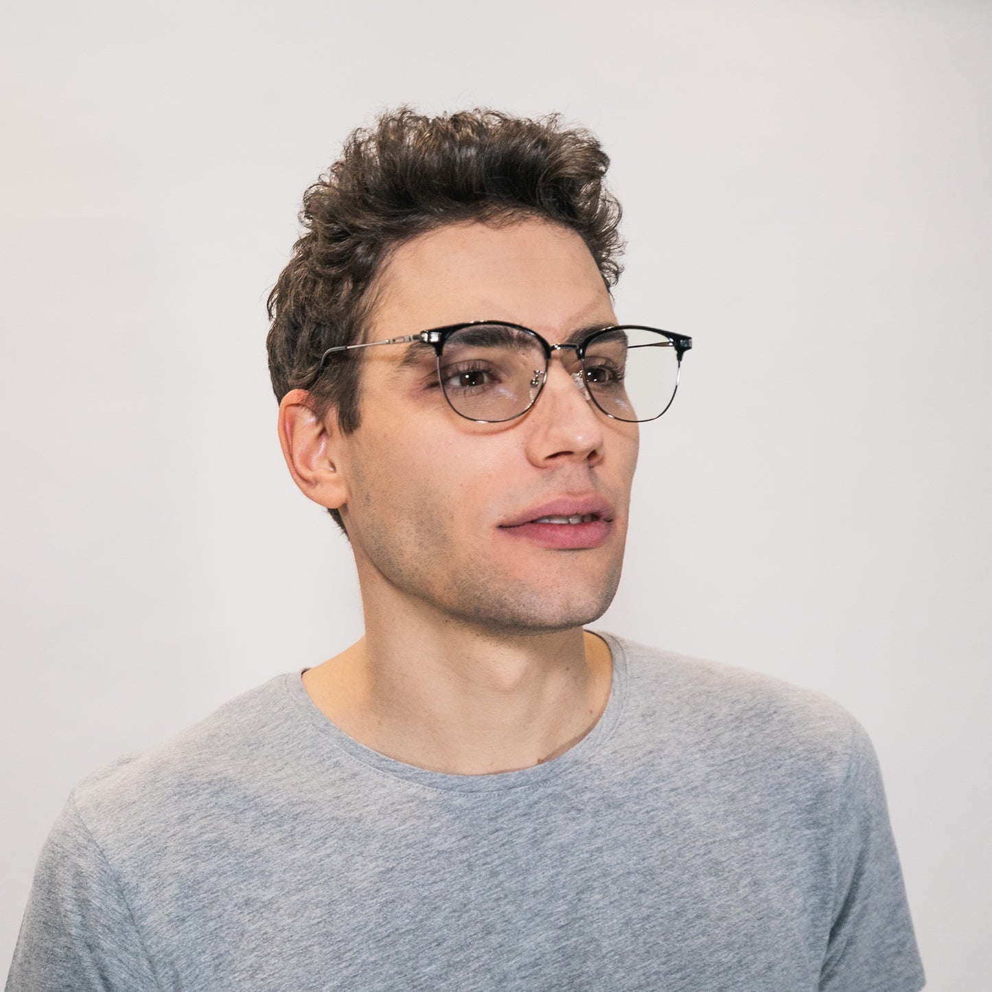 blue light glasses-silver and glossy black frame-genetlman shape