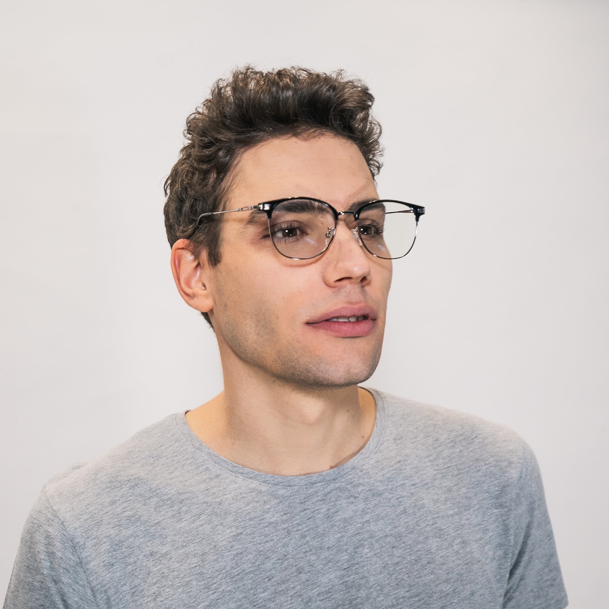 blue light glasses-silver and glossy black frame-genetlman shape