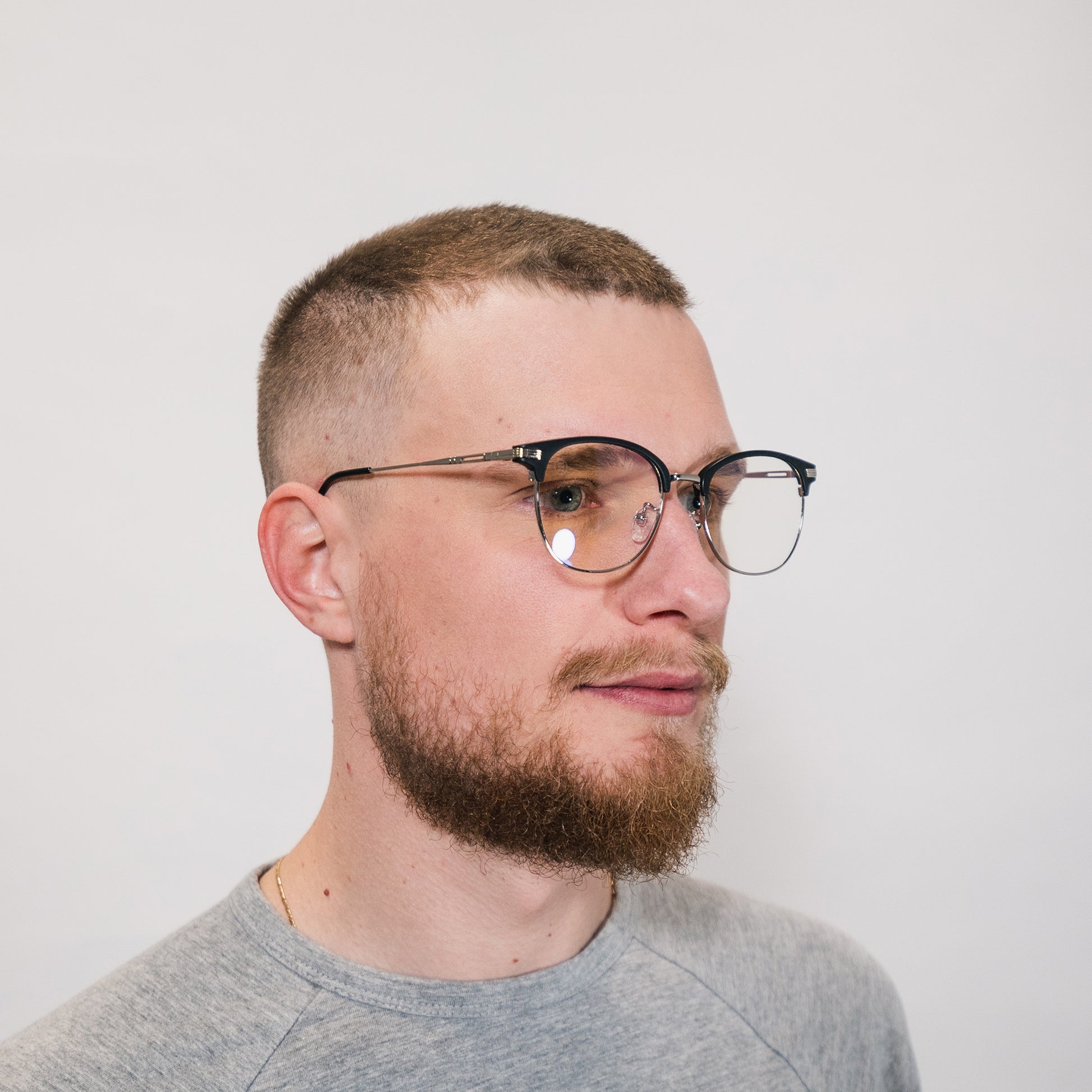 blue light glasses-silver and matt black frame-genetlman shape