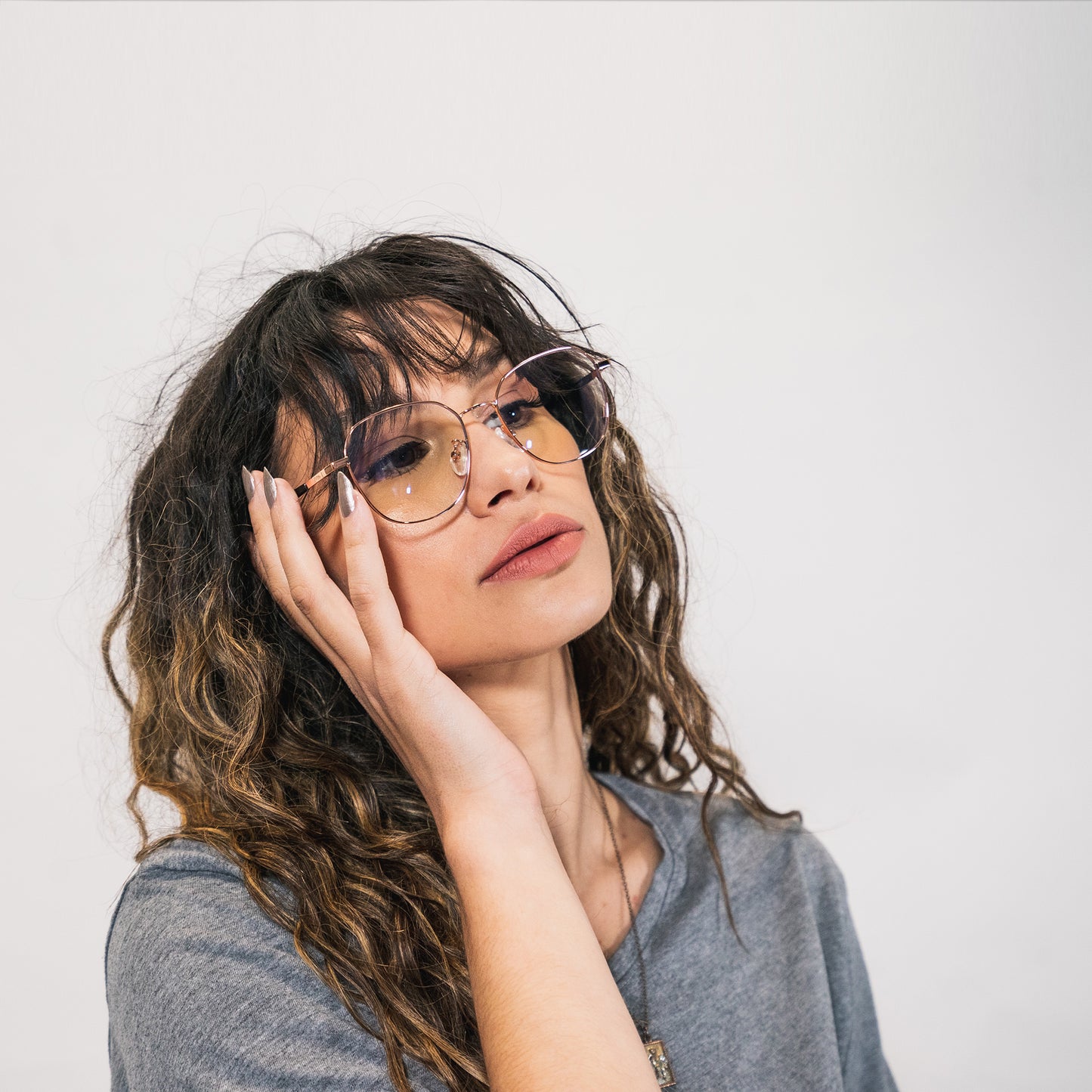 blue light glasses-rose gold metal frame-square shape