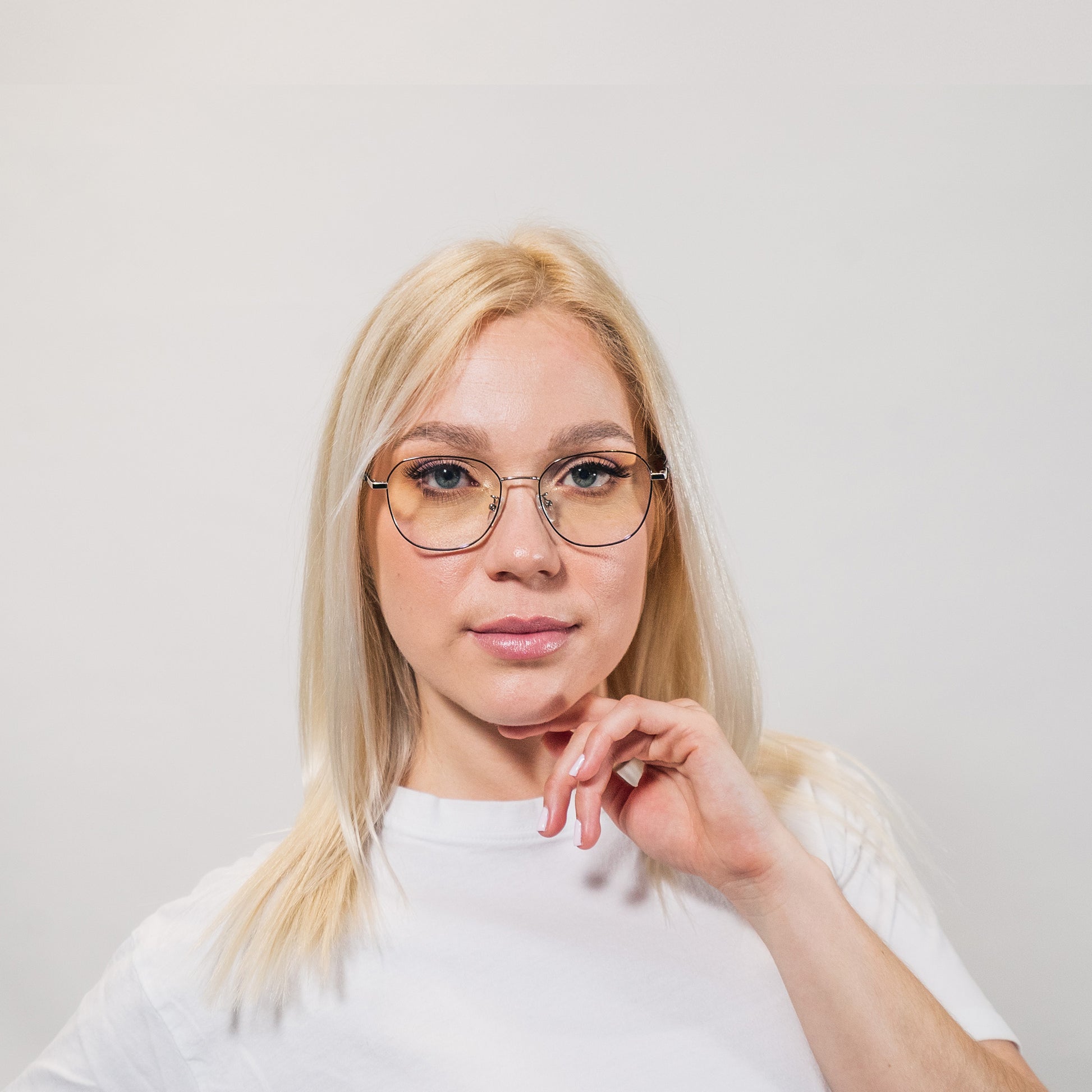 blue light glasses-silver metal frame-square shape