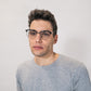blue light glasses-silver and glossy black frame-genetlman shape